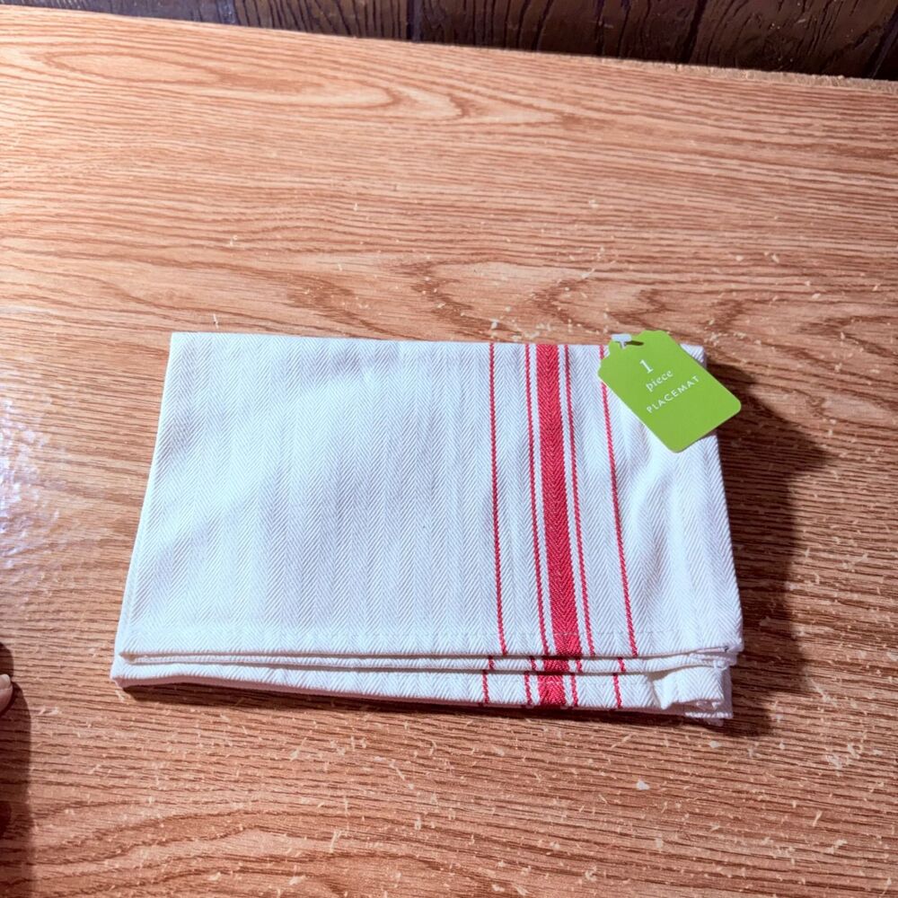 Cloth Placemat White with Red Stripes on one side Lot of 3